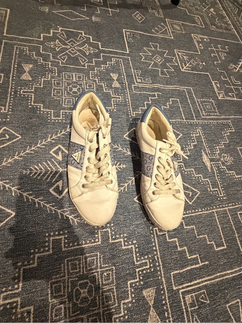 Guess White Sneakers with Light Blue Logo Panels